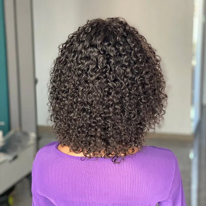 12A High Quality 10 Inch Virgin Human Hair Wigs 220% Density Curly Fringe with Bangs Full Cap for A Voluminous and Stylish Look