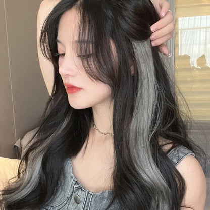 Synthetic Wigs 1 Pair 50Cm Fashion One-piece Slightly Curly Highlights Wig Natural Seamless Hair Accessories