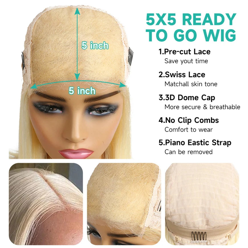 5x5 Closure Glueless Wigs Ready to Wear 613 Blonde 13x4 13x6 Frontal Bob Wigs Brazilian Bone Straight Human Hair Wigs for Women