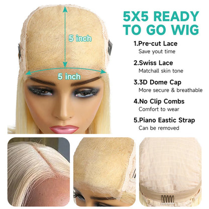 5x5 Closure Glueless Wigs Ready to Wear 613 Blonde 13x4 13x6 Frontal Bob Wigs Brazilian Bone Straight Human Hair Wigs for Women