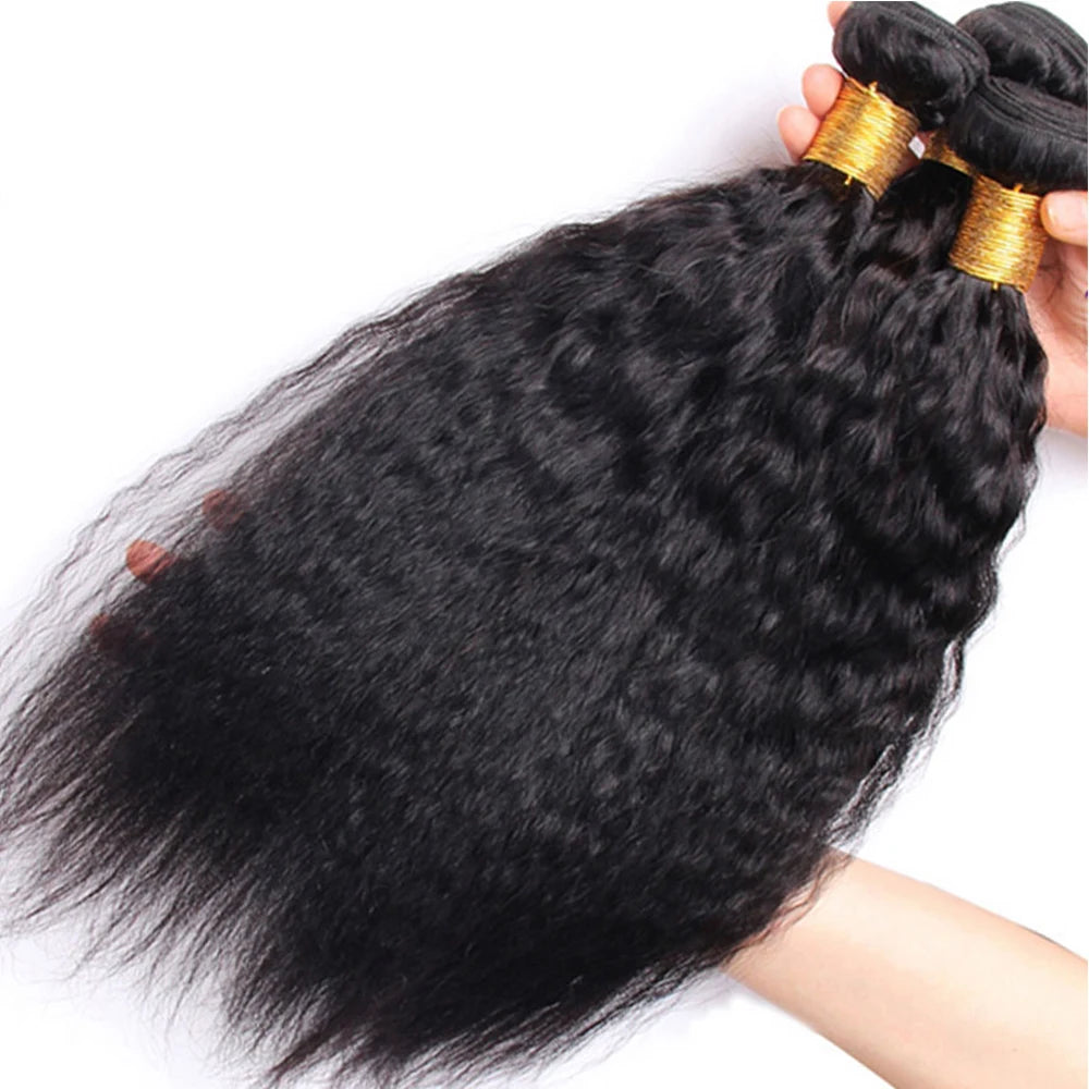 12A Raw Indian Kinky Straight 3 Bundles With Closure Human Hair Bundles With HD Frontal Yaki Straight Weave Bundles With Frontal