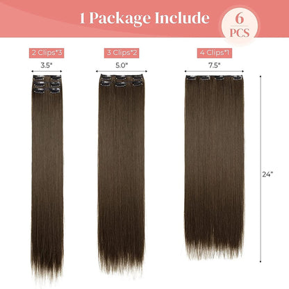 Synthetic Black Hair Extensions 24"/60cm 140g 6pcs/set Women Long Straight Full Head Clip 16 Clips  Ombre  Heat Resistant Fiber