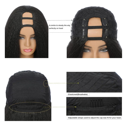 Synthetic U Part Wigs for Black Women Yaki Straight Wigs Natural Color Kinky Straight U-part wigs Hair Extension Clip