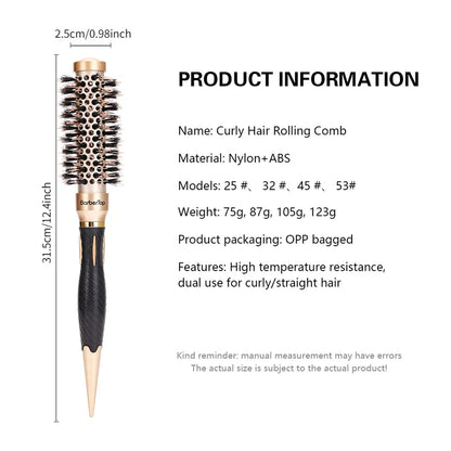 New Handle Round Rolling Brush Straight Twill Hair Comb Boar Bristle Round Barrel Hair Curling Brush Hairdressing Styling Tool