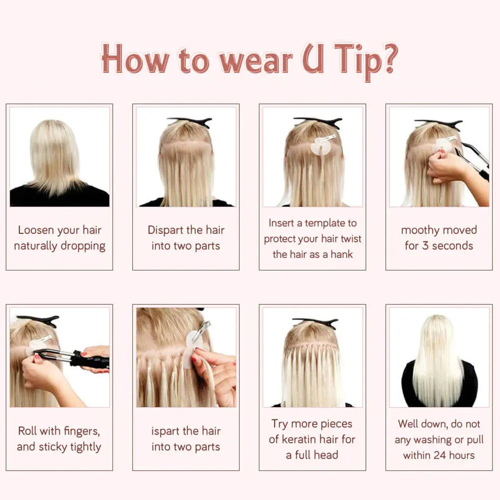 U Tip Hair Extensions Real Human Hair 12"-20" Color 60 Platinum Blonde Hair Extensions Keratin U Tip Hair Extensions 30G/50S