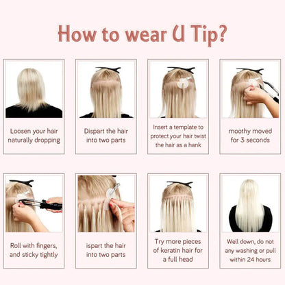 U Tip Hair Extensions Real Human Hair 12"-20" Color 60 Platinum Blonde Hair Extensions Keratin U Tip Hair Extensions 30G/50S