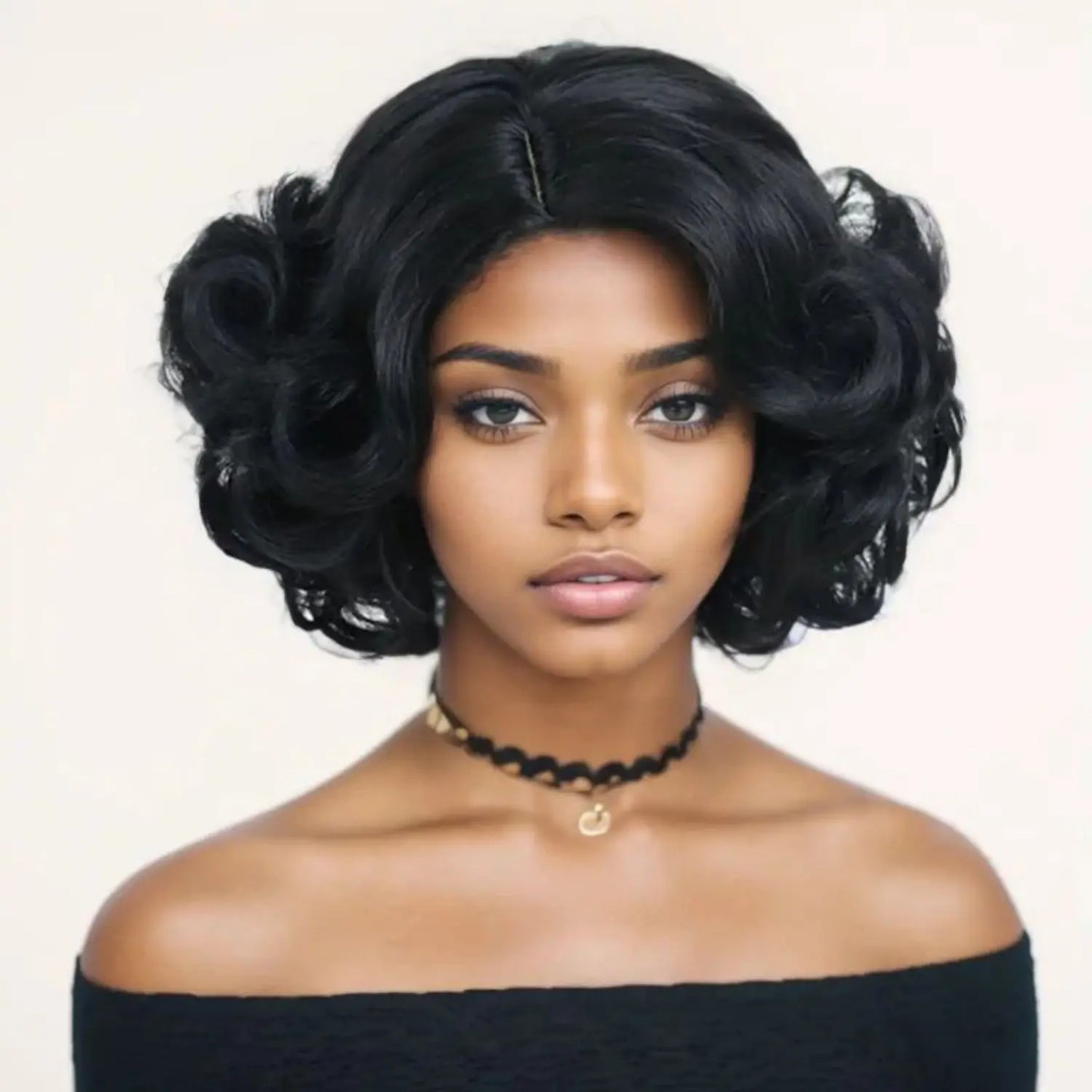 Synthetic Afro Black Curly Wigs for Women Wave African American Wig with Side Bang Natural Hairstyles Full Hair Replacement Wigs