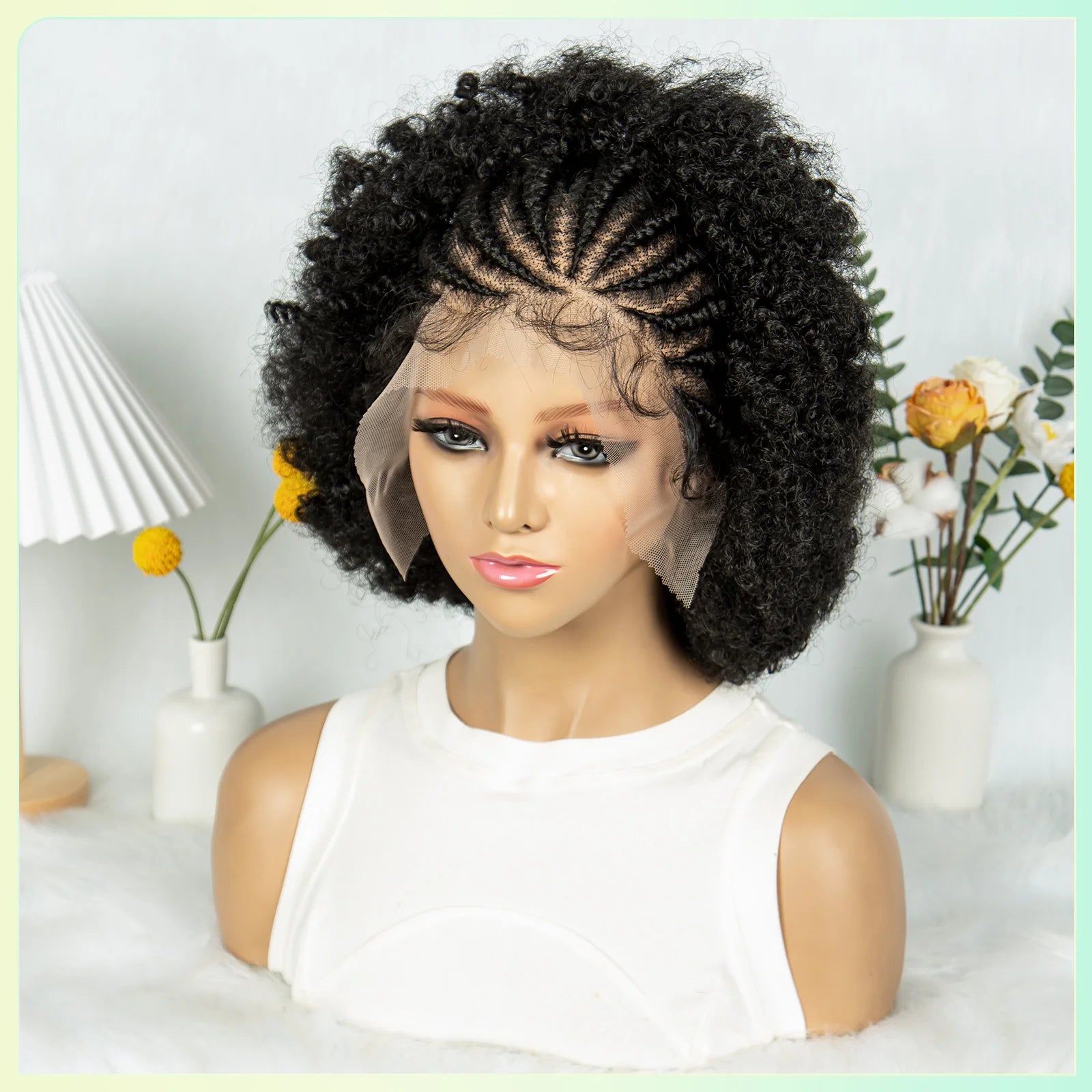 Afro Kinky Curly Braided Wigs With Baby Hair Synthetic Curly Braided Wig With Cornrow Braids Full Lace Braided Wigs for Women