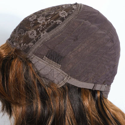 Malaysia Human Hair Wig With Bangs Ombre Highlight Brown Straight Hair Human Hair Wigs For Women 180D Wig Machine