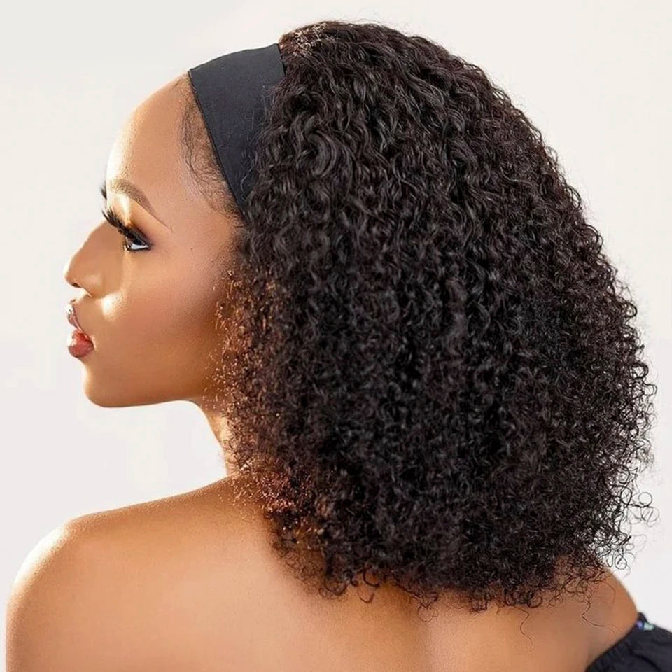 Malaysia Kinky Curly Human Hair Headband Wig For Black Women 180% Density Glueless Remy Jerry Curl Full Machine Made Hair