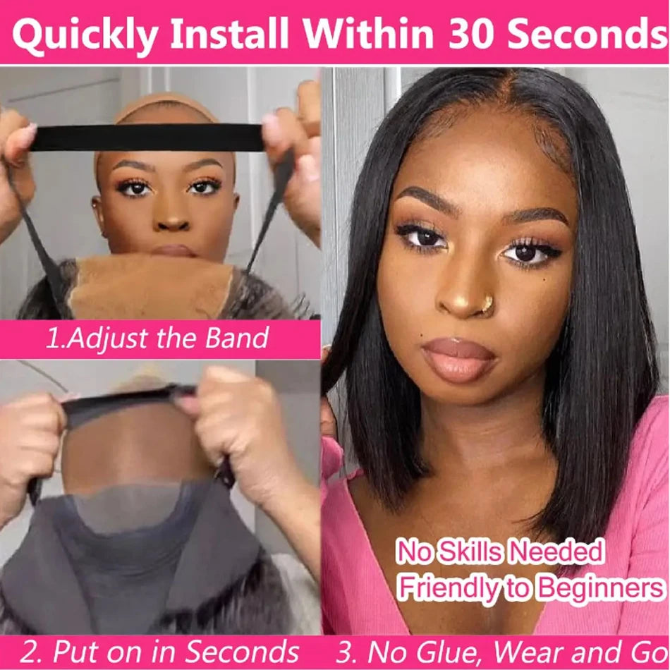 Glueless Wigs 13x4 Short Bob Wigs Bone Straight Lace Front Human Hair Wigs for Women Brazilian HD Transparent Lace Frontal Wigs