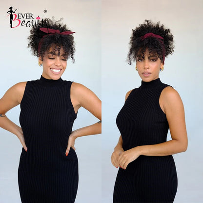Ponytail Human Hair Mongolian Afro Kinky Curly Drawstring Ponytails With Bangs Clip In Extensions For Women Ever Beauty Remy