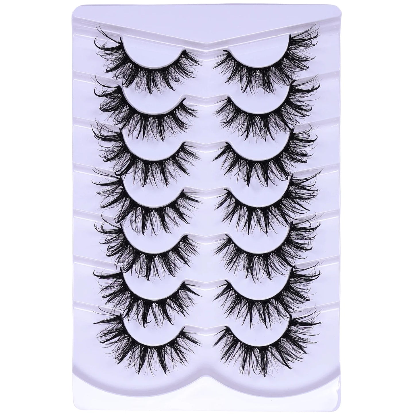 7 Pairs Fashionable Wet-Style False Eyelashes Set - D Curl Doll/Cat Eye/Anime/Cosplay Look,For Special Occasions and Daily Wear