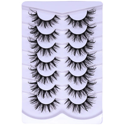 7 Pairs Fashionable Wet-Style False Eyelashes Set - D Curl Doll/Cat Eye/Anime/Cosplay Look,For Special Occasions and Daily Wear