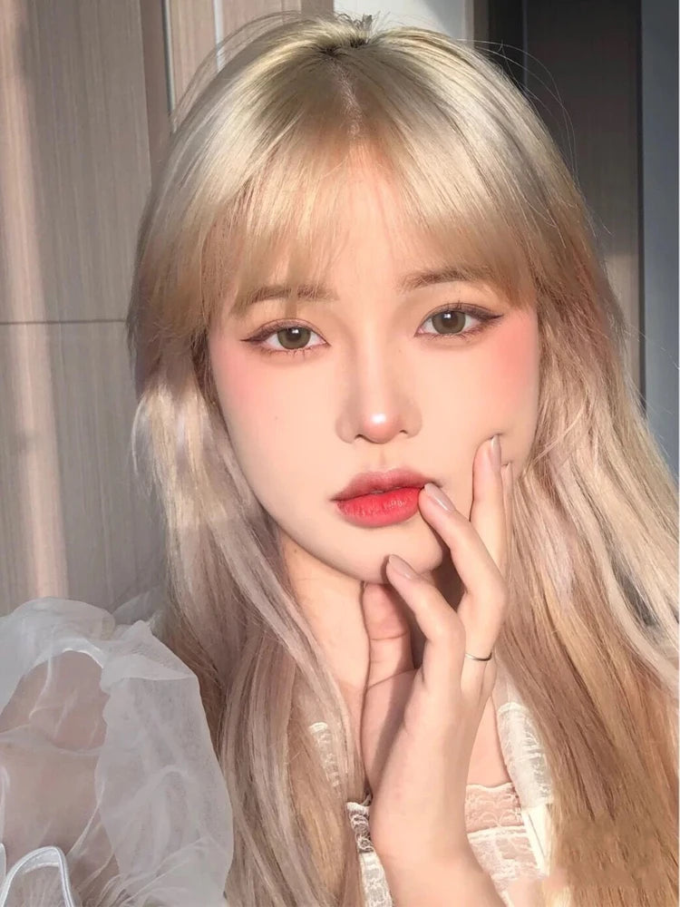 Whtie Wig with Bangs Long Straight Cosplay Wig for Party Fashion Lolita Headband Synthetic Wigs for Women