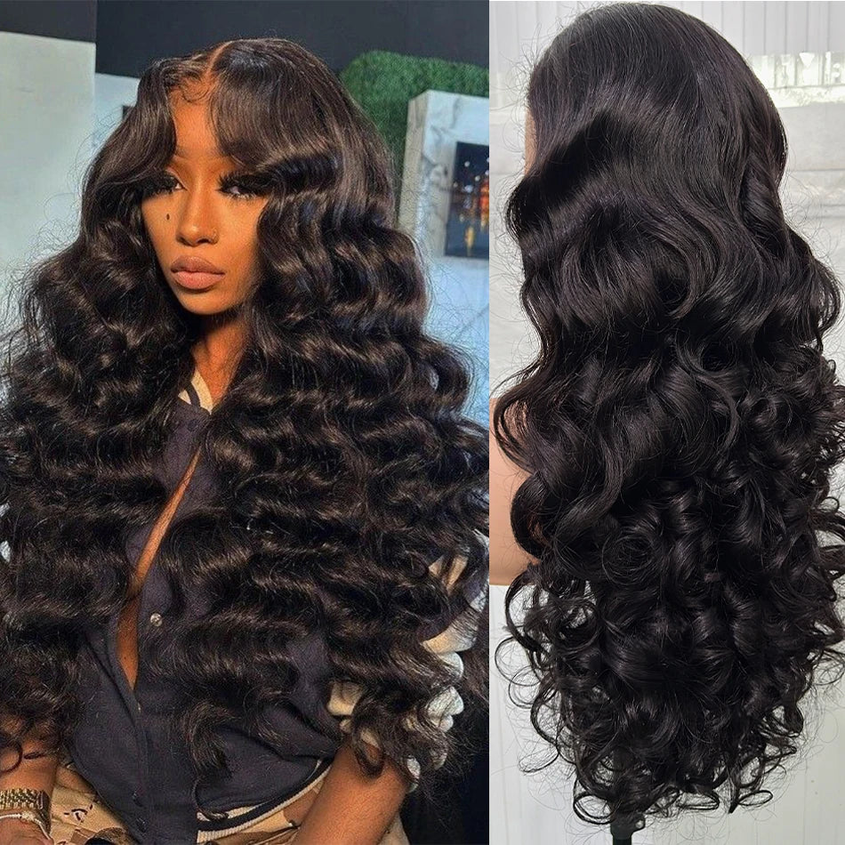 100% Unprocessed Indian Hair Double Drown Bouncy Loose Body Wave 13x4 Lace Frontal 4x4 Lace Closure HD Glueless Wig 250% Density