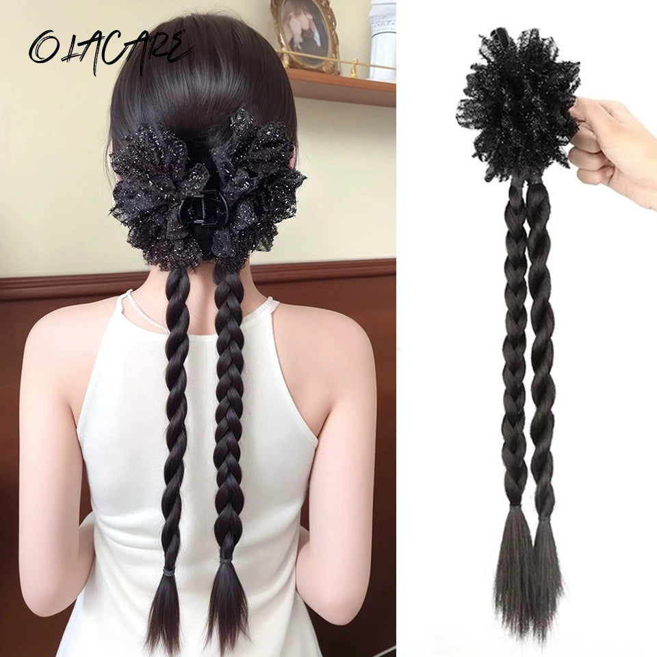 Ponytail Extension Bow Claw Curly Wavy Clip in Hairpiece Ponytail Hair Extensions Long Pony Tail Synthetic for Women Girl Daily