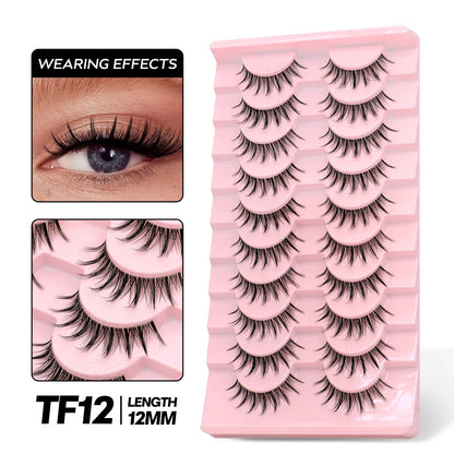 GROINNEYA Cat Eye Effect Natural 5/10 Pairs Elongated eye tail Lashes Look Soft Wispy Mink Eyelashes Full Strip Lashes Extension