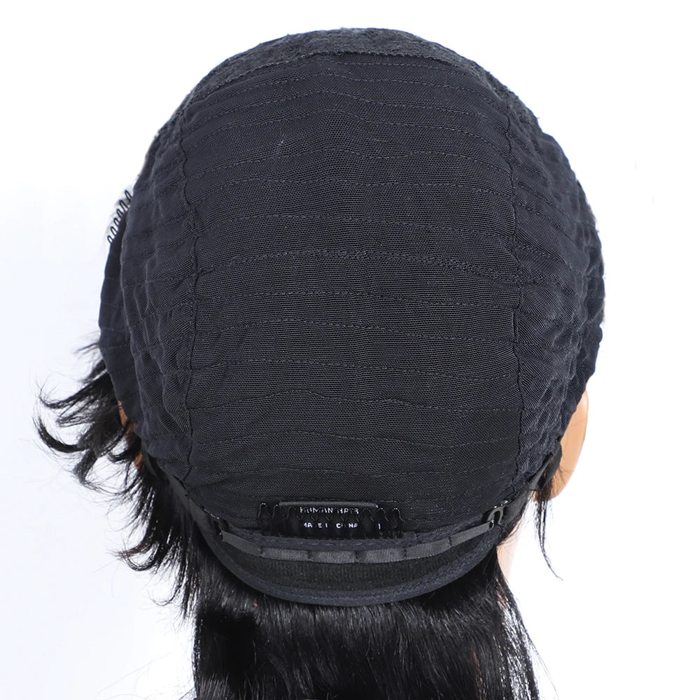 Human Hair Mullet Wig With Bangs  Dovetail Natural Black Pixie Cut Full Machine Made Wigs