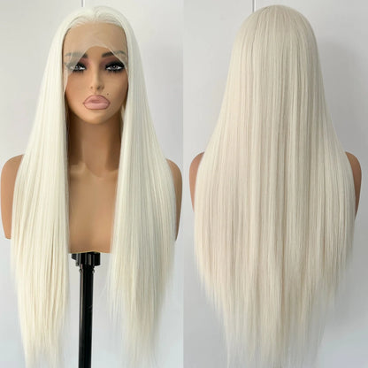 Blonde Wig Straight Synthetic Lace Front Wig Glueless Wig Long Blonde Synthetic Hair Lace Wigs for Women Platinum White Blonde