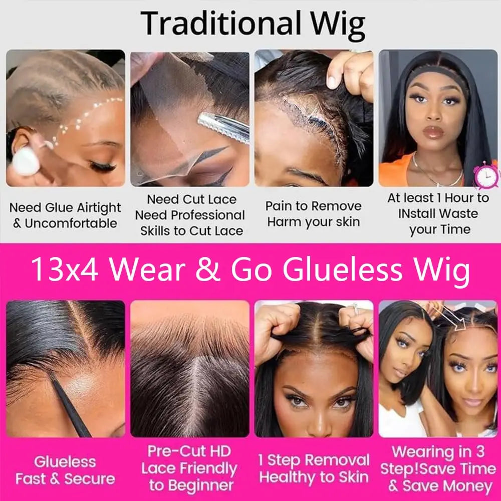 Glueless Wigs Human Hair Wear Go Bob Wigs Straight Lace Front Pre Plucked 13x4 HD Brazilian Transparent Lace Frontal Wig on Sale