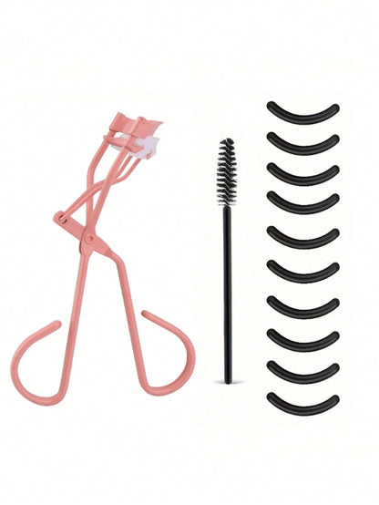 1pc Eyelash Curler With Built-In Comb For Long-Lasting Curled Lashes, Travel & Student Makeup Essential With 10 Silicone Pads, 1