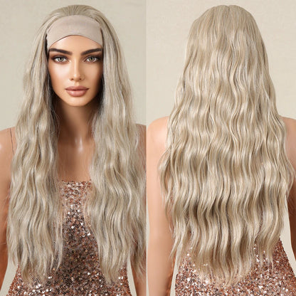 Long Curly Headband Synthetic Wigs Natural Ash Blonde Long Women's Headband Wig Body Wave Bohemian Hair Wig For Women Daily Use