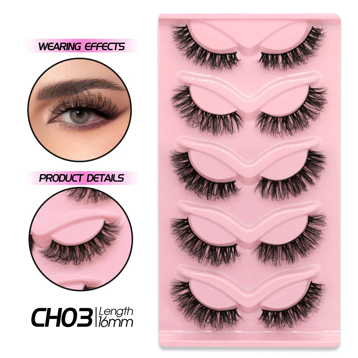GROINNEYA Cat Eye Effect Natural 5/10 Pairs Elongated eye tail Lashes Look Soft Wispy Mink Eyelashes Full Strip Lashes Extension