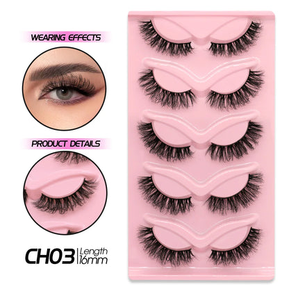 GROINNEYA Cat Eye Effect Natural 5/10 Pairs Elongated eye tail Lashes Look Soft Wispy Mink Eyelashes Full Strip Lashes Extension