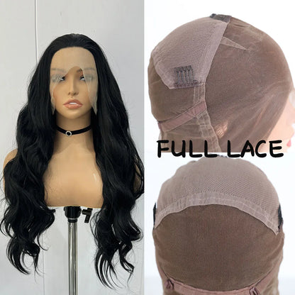 360 Lace Synthetic Lace Frontal Wigs For Women Long Silk Straight Black Hair Full Lace Synthetic Straight Wig Daily Wear Natural