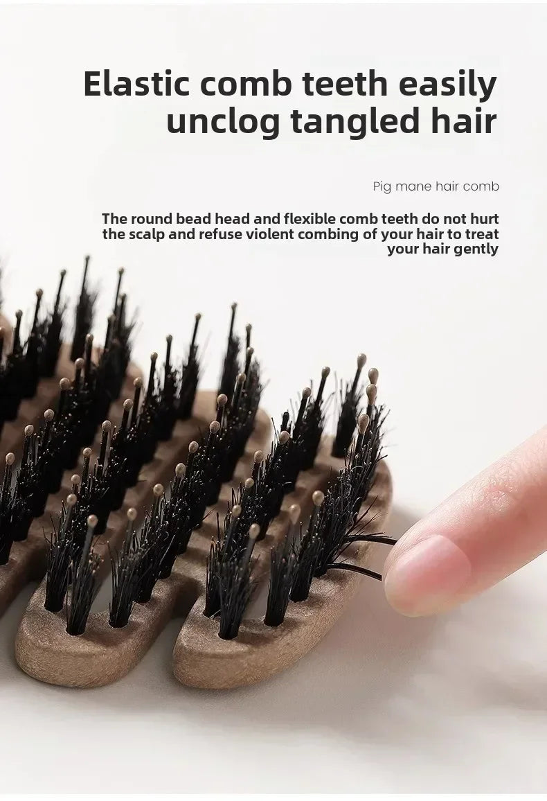 Boar Bristle Hair Comb Hollow Detangling Hair Brush Women Scalp Massage Brush Curly Hairbrush Salon Hairdressing Styling Tools