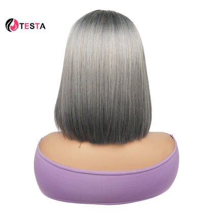 Vietnamese Bone Straight Super Double Drawn Bob Wig Human Hair Omber Grey Wigs 2*4 Lace Closure Wigs Middle Part Kim Closure300%