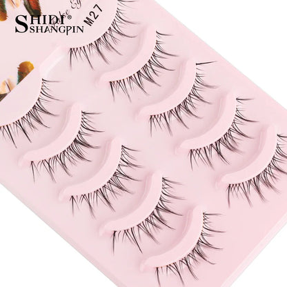 Manga Lashes 5 Pairs Anime Cosplay Faux Mink Lashes Korean Natural short Full Strip Lashes Clear Band Soft Eyelashes Extension