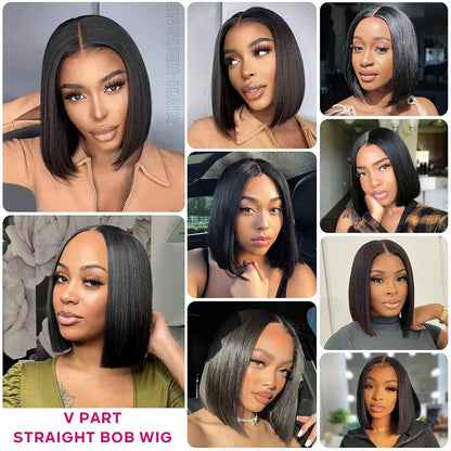 V Part Wig Human Hair Bob Wig for Black Women Brazilian Remy Straight Human Hair U Part Wig Beginner Friendly No Glue No Sew in