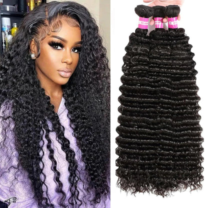 Deep Wave Bundles Human Hair Extensions Deep Curly Human Hair 1/3/4 Bundles Deals Peruvian Hair Deep Wave Human Hair Bundles