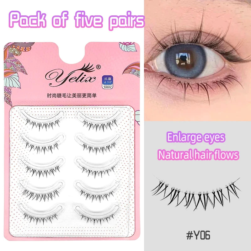 Yelix Manga Lashes With Clear Band Natural Eyelashes Spiky Asiatic Eye Soft Wispy Lashes 2024 Girl Group False Lashes