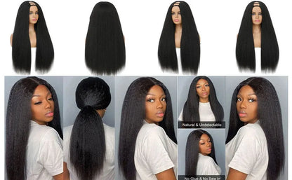 Synthetic U Part Wigs for Black Women Yaki Straight Wigs Natural Color Kinky Straight U-part wigs Hair Extension Clip