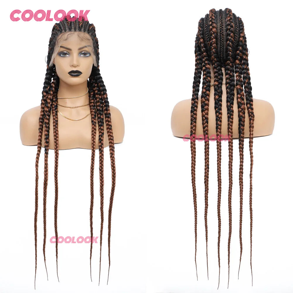 360 Full Lace Cornrow Braided Wigs For Black Women Synthetic Knotless 20" Glueless Braided Wig With Baby Hair Goddess Braids Wig