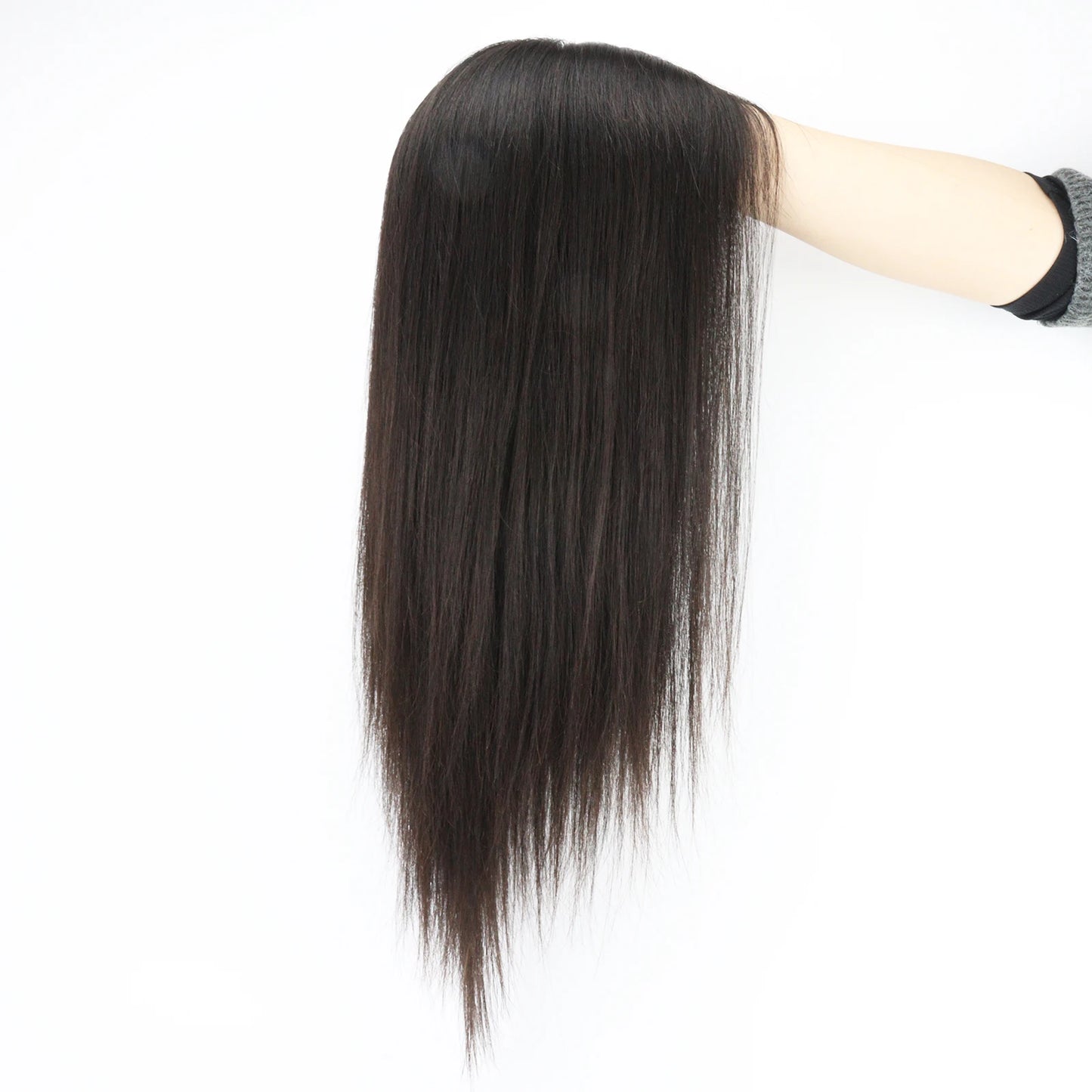 Full Lace Silk Base Wig with PU Front 18" Remy Human Hair Wig for Women Natural Black Silk Top Glueless Wig Natural Scalp