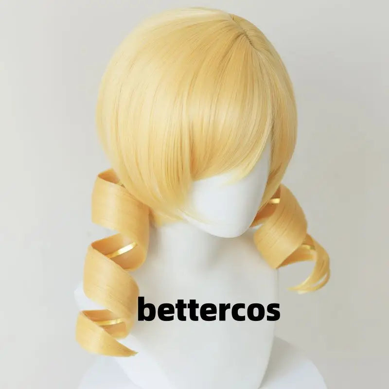 Puella Magi Madoka Magica Tomoe Mami Cosplay Wig Golden Blonde Synthetic Wavy Hair Women Wigs Costume Party Prop