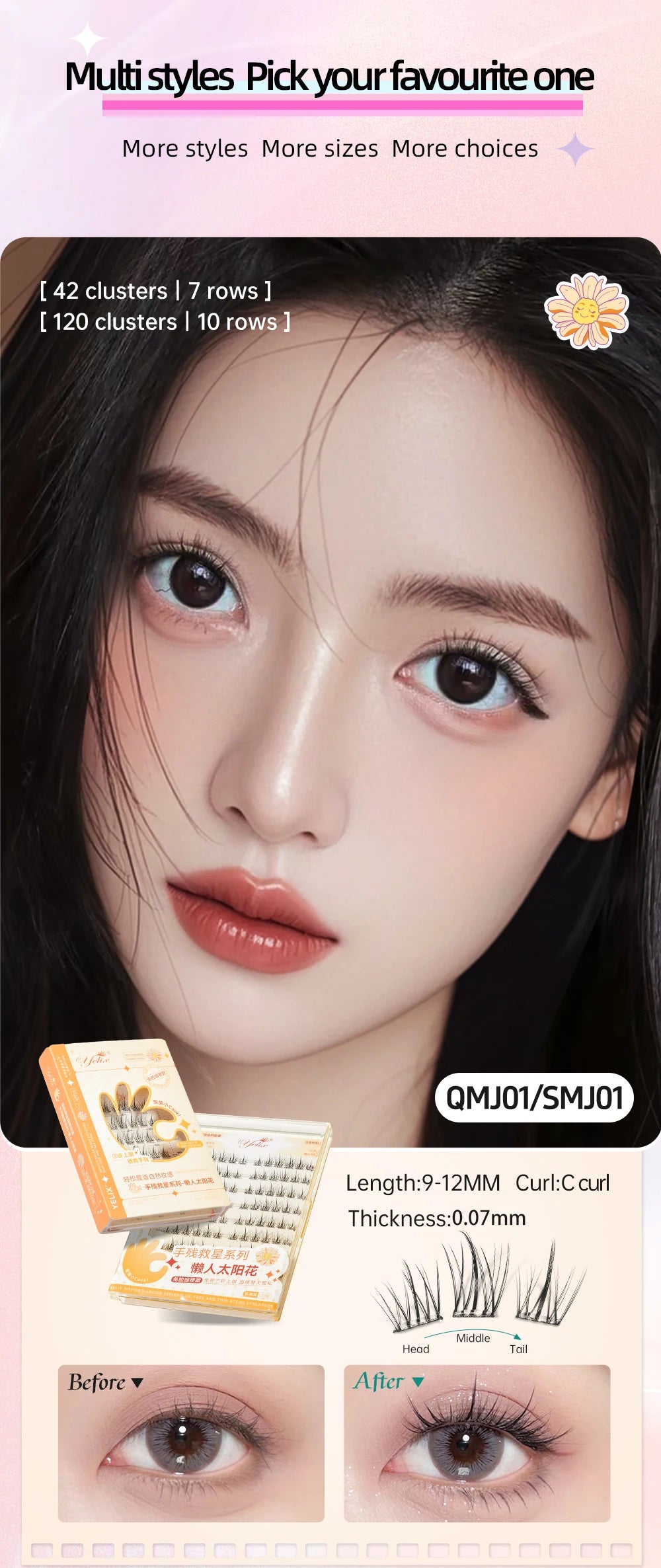 Yelix Self-adhesive Glue Free False Eyelashes Reusable DIY Segmented DIY Lashes Clusters No Glue Needed Natural Soft Lashes