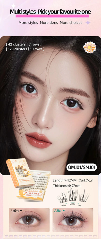 Yelix Self-adhesive Glue Free False Eyelashes Reusable DIY Segmented DIY Lashes Clusters No Glue Needed Natural Soft Lashes