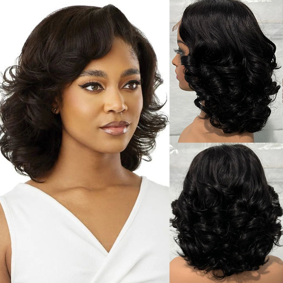 100% Raw Vietname Hair Bouncy Curly Wigs 5x5 HD Lace Closure Wear And Go Glueless Short Human Hair Lace Closure wig 250% Density