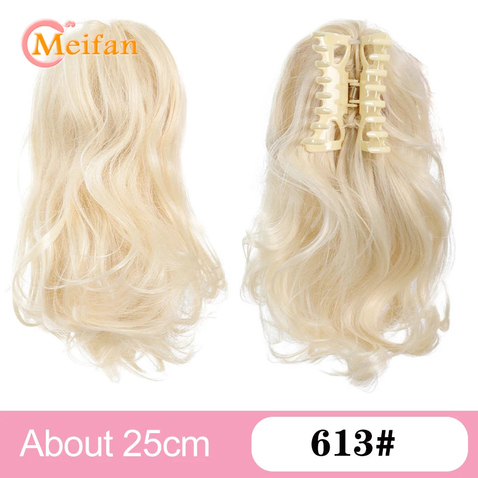 Ponytail Extension Synthetic Long Claw Curly Ponytail Mixed Blonde Clip in Hair Extension Natural Looking Hairpiece for Women