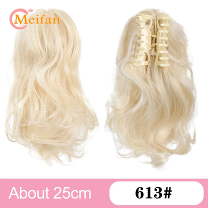 Ponytail Extension Synthetic Long Claw Curly Ponytail Mixed Blonde Clip in Hair Extension Natural Looking Hairpiece for Women