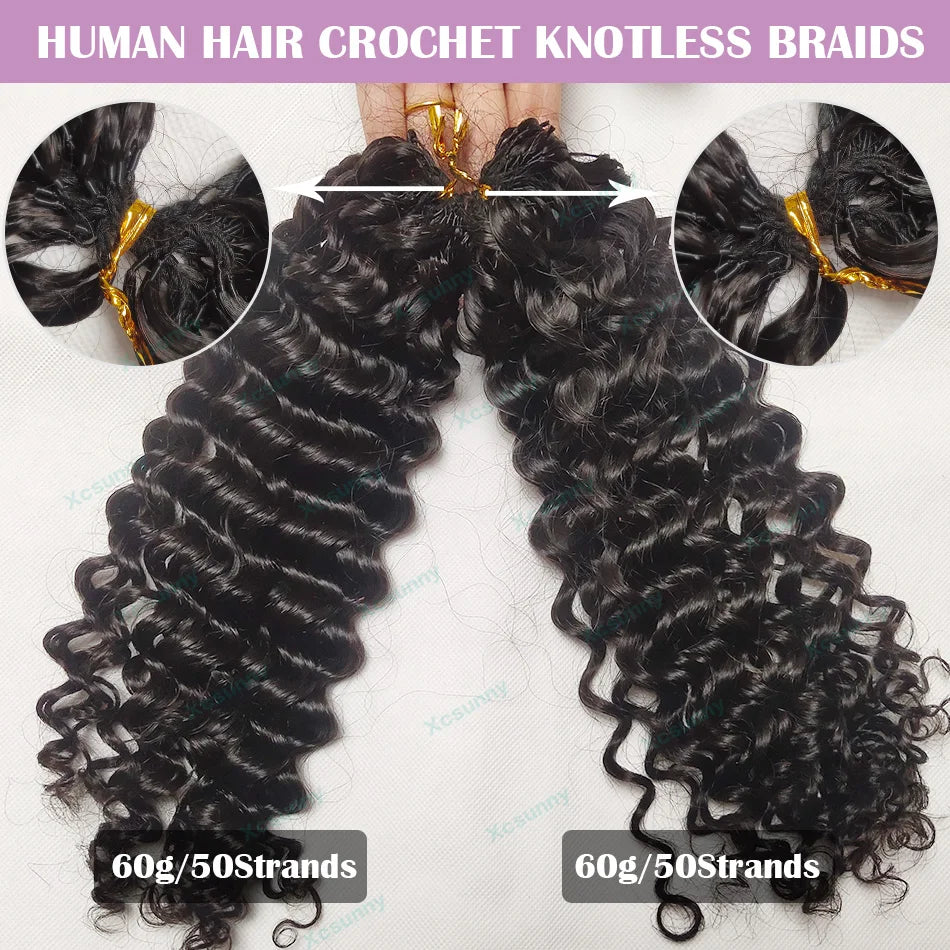 Curly Crochet Human Hair Extensions Knotless Pre Separation Feather Crochet Human Hair Water Wave Invisiable Knot With String