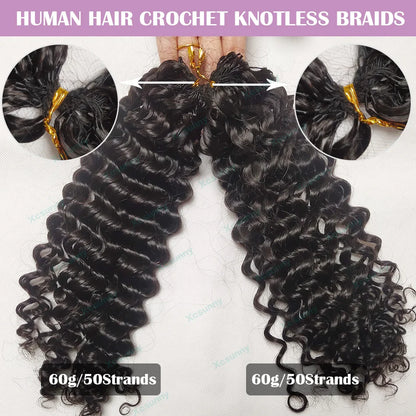Curly Crochet Human Hair Extensions Knotless Pre Separation Feather Crochet Human Hair Water Wave Invisiable Knot With String