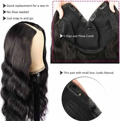 V Part Body Wave Wig 180% Density 100% Brazilian Hair Virgin Hair 18-32 Inch Full Machine Made Human Hair Wigs100% Human Hair Qu