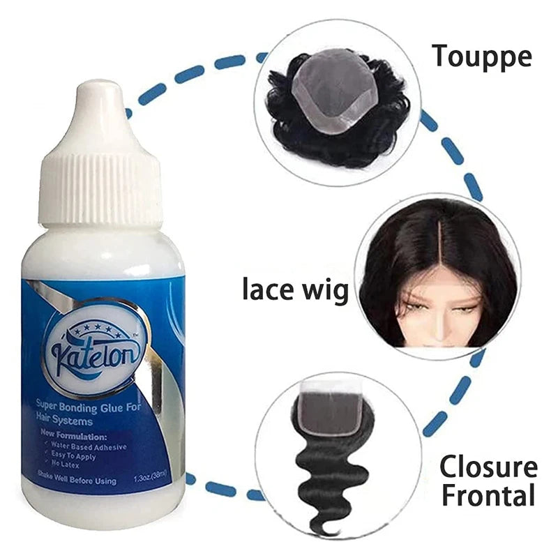 Waterproof Lace Wig Glue 1.3Oz Strong Hold Hair Glue For Hair Systems White Liquid Adhesive Glue For Toupee Durable Weave Glue