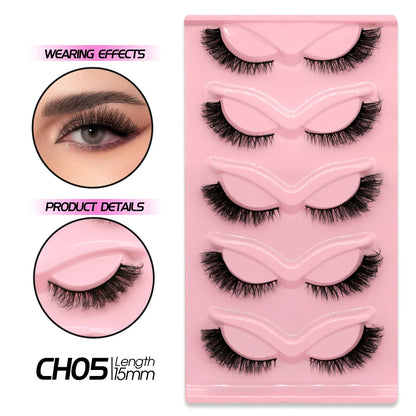 GROINNEYA Cat Eye Effect Natural 5/10 Pairs Elongated eye tail Lashes Look Soft Wispy Mink Eyelashes Full Strip Lashes Extension